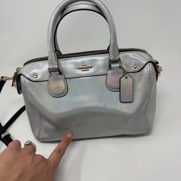 Coach Holographic/Iridescent Mini Bennett Leather Crossbody Bag in Silver - Picture 7 of 15